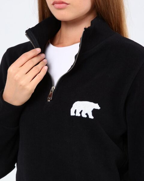 North Trace Crewline Yarım Fermuarlı Kadın Hoodie SİYAH - 2XL