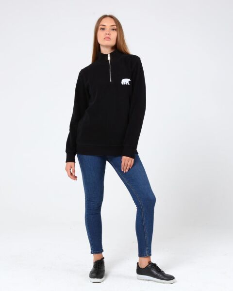 North Trace Crewline Yarım Fermuarlı Kadın Hoodie SİYAH - 2XL