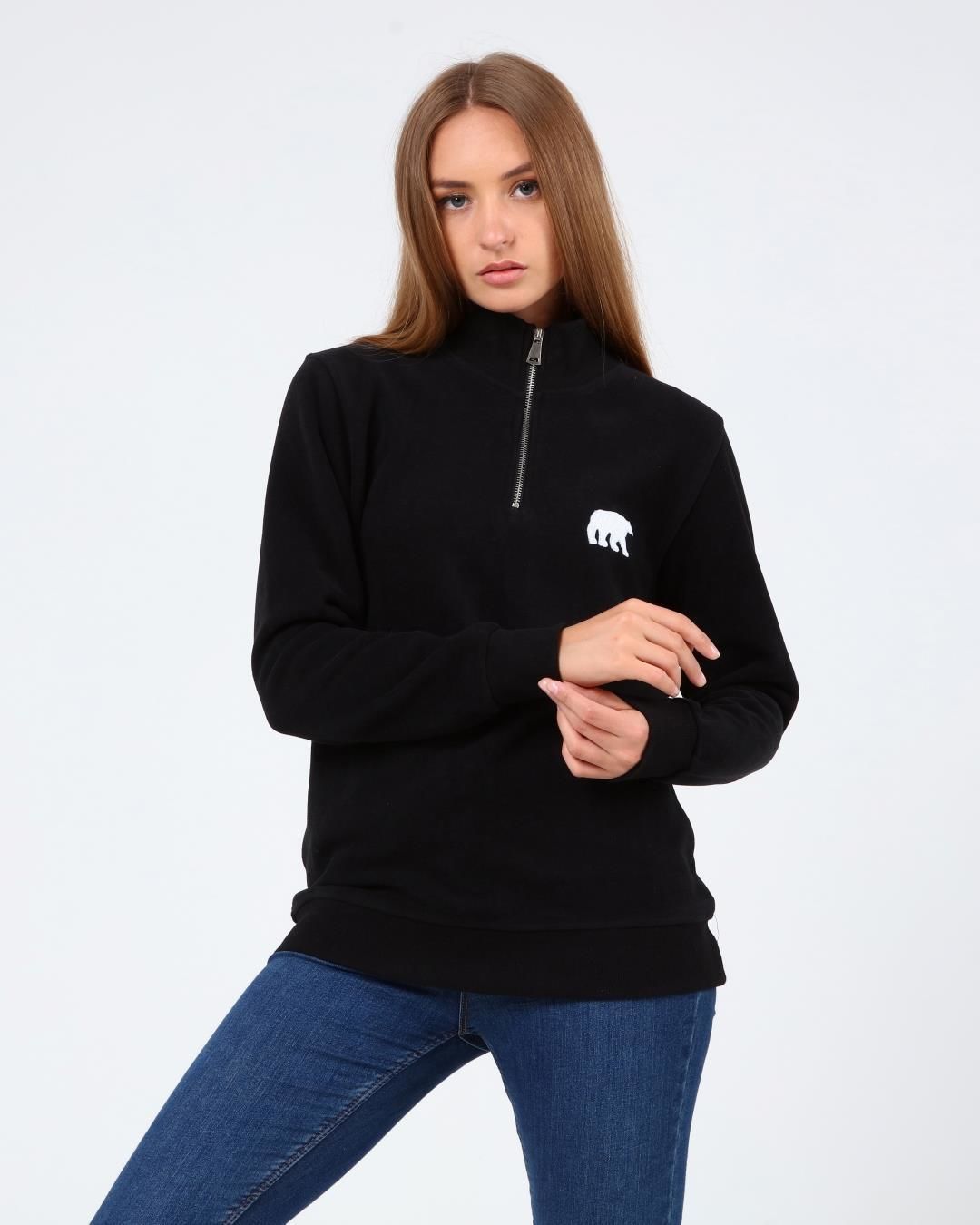 North Trace Crewline Yarım Fermuarlı Kadın Hoodie SİYAH - XL