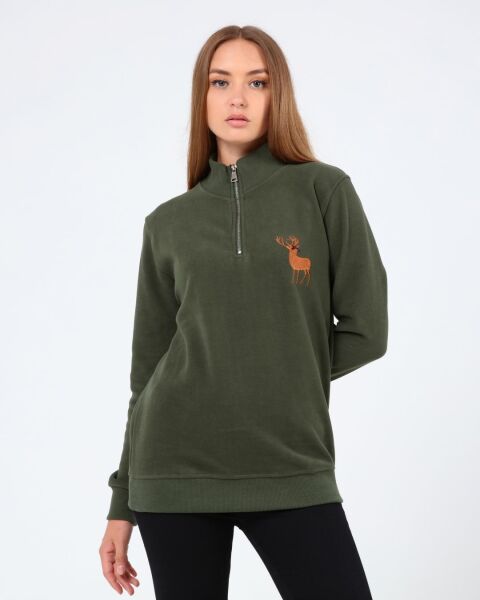 North Trace Crewline Yarım Fermuarlı Kadın Hoodie HAKİ - L