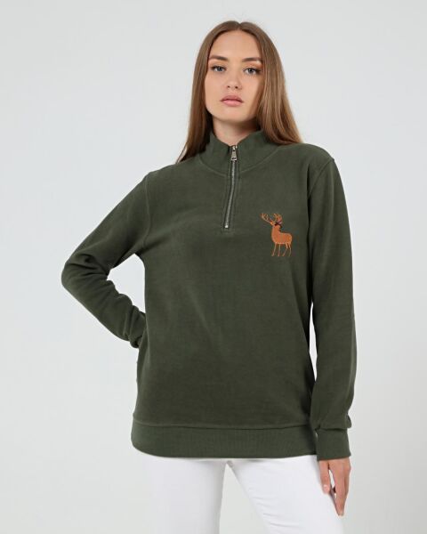 North Trace Crewline Yarım Fermuarlı Kadın Hoodie HAKİ - M