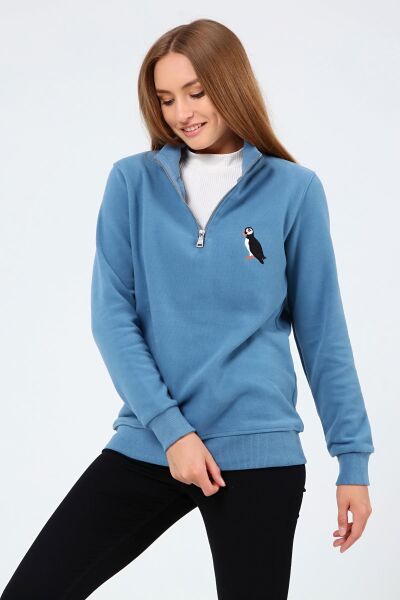 North Trace Crewline Yarım Fermuarlı Kadın Hoodie AÇIK MAVİ - M