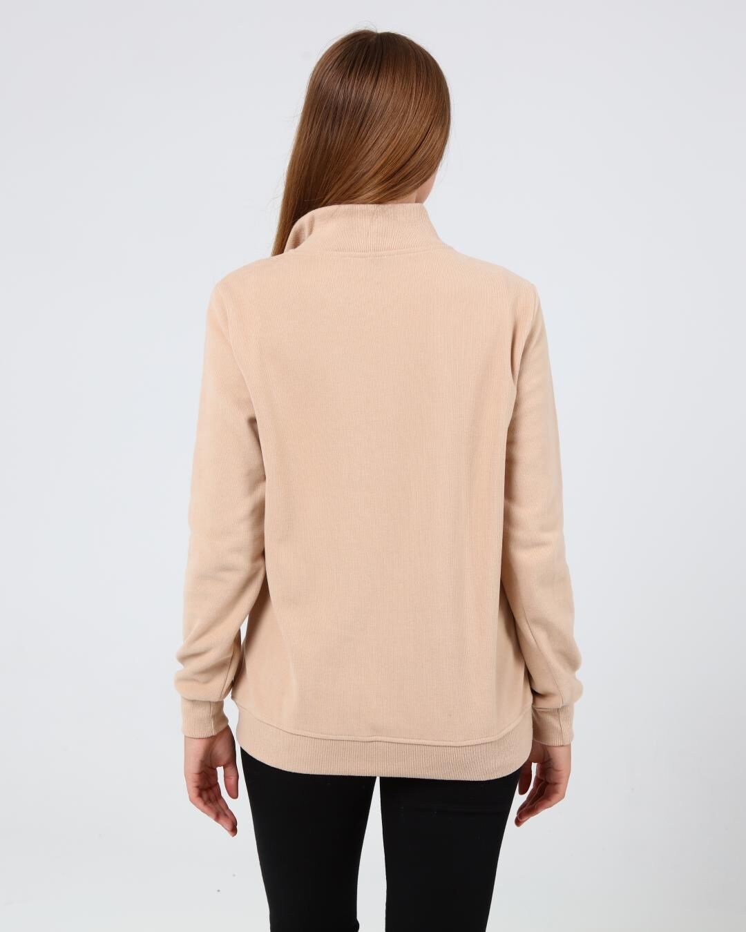 North Trace Crewline Yarım Fermuarlı Kadın Hoodie Bej - 2XL