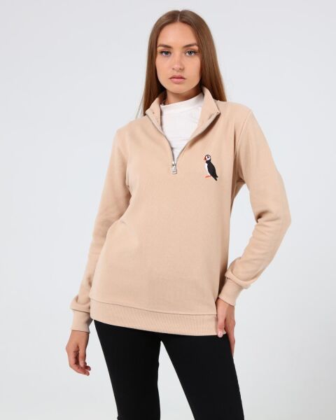 North Trace Crewline Yarım Fermuarlı Kadın Hoodie Bej - L