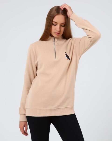 North Trace Crewline Yarım Fermuarlı Kadın Hoodie Bej - L