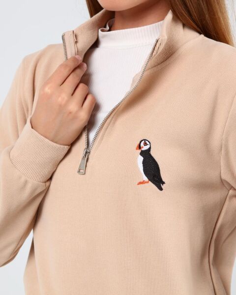 North Trace Crewline Yarım Fermuarlı Kadın Hoodie Bej - S