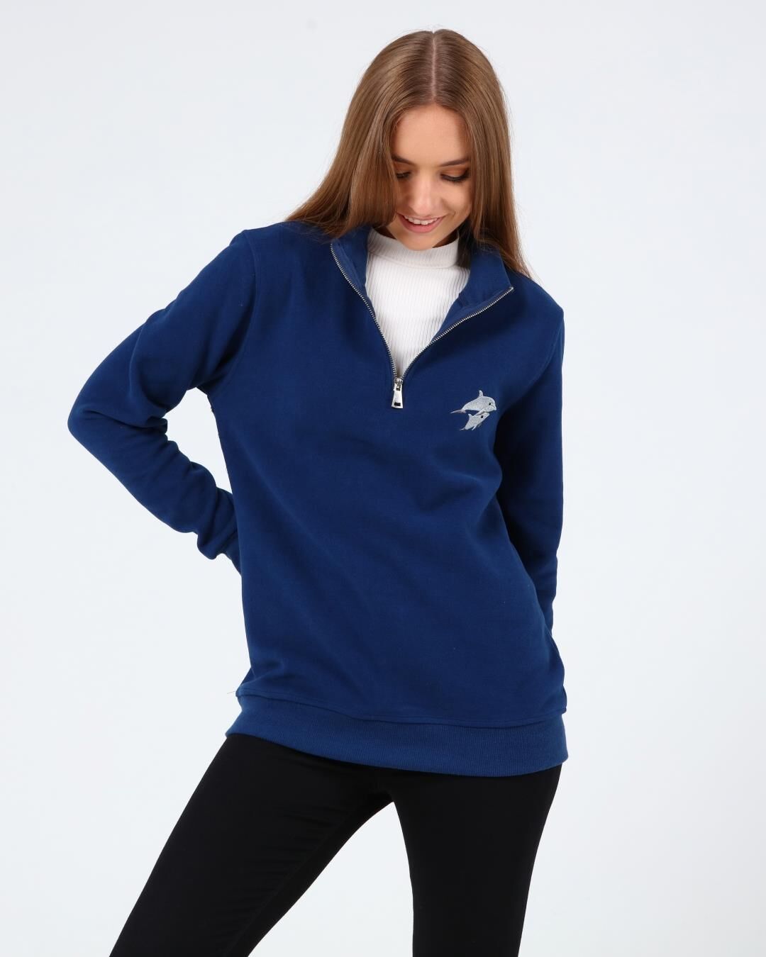North Trace Crewline Yarım Fermuarlı Kadın Hoodie Saks Mavi - M