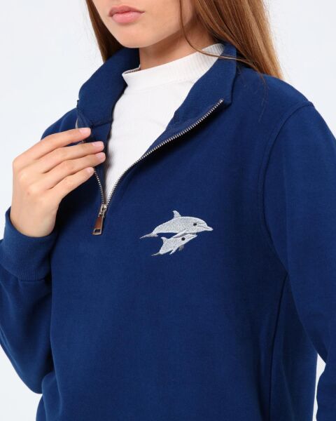 North Trace Crewline Yarım Fermuarlı Kadın Hoodie Saks Mavi - M
