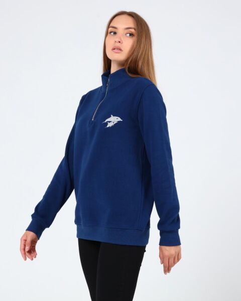 North Trace Crewline Yarım Fermuarlı Kadın Hoodie Saks Mavi - M