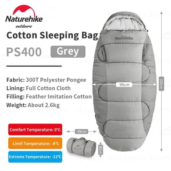 Naturehike PS400 Oval Ultralight Uyku Tulumu -12°C ( Cloudy Grey ) Cloudy Grey - Left
