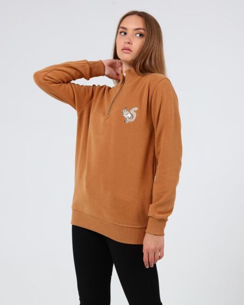 North Trace Crewline Yarım Fermuarlı Kadın Hoodie Camel - L
