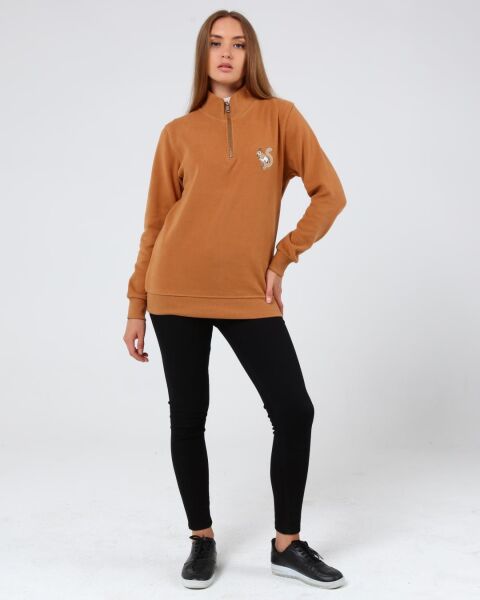 North Trace Crewline Yarım Fermuarlı Kadın Hoodie Camel - XL