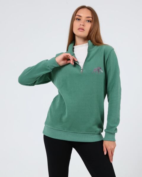 North Trace Crewline Yarım Fermuarlı Kadın Hoodie Mint Yeşil - L