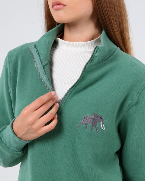 North Trace Crewline Yarım Fermuarlı Kadın Hoodie Mint Yeşil - L