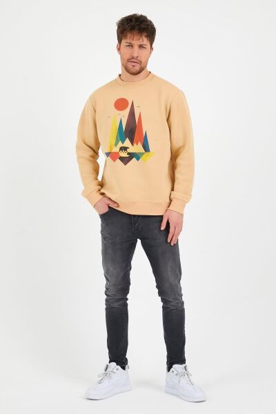 North Trace Seasonal Erkek Sweatshirt ( Doğa Baskılı ) Bej - L