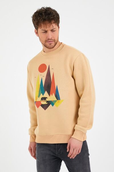 North Trace Seasonal Erkek Sweatshirt ( Doğa Baskılı ) Bej - L