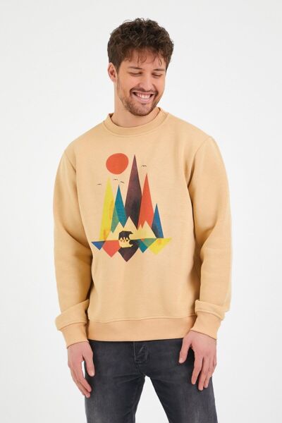 North Trace Seasonal Erkek Sweatshirt ( Doğa Baskılı ) Bej - M