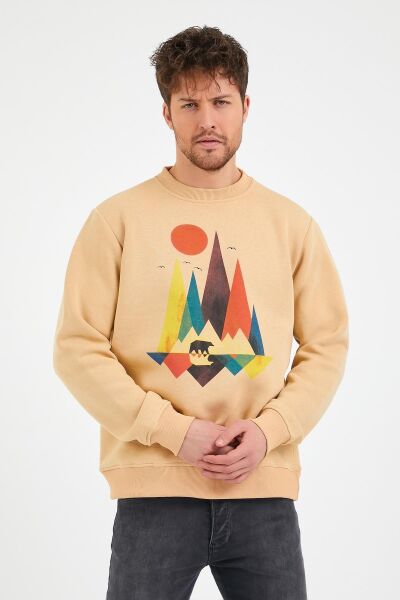 North Trace Seasonal Erkek Sweatshirt ( Doğa Baskılı ) Bej - XL