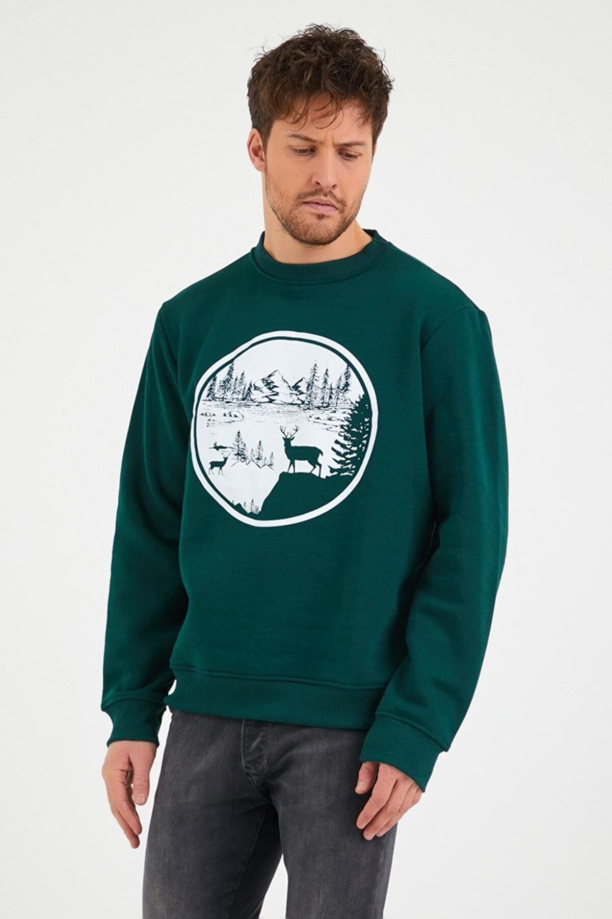 North Trace Seasonal Erkek Sweatshirt ( Doğa Baskılı ) Nefti - 2XL