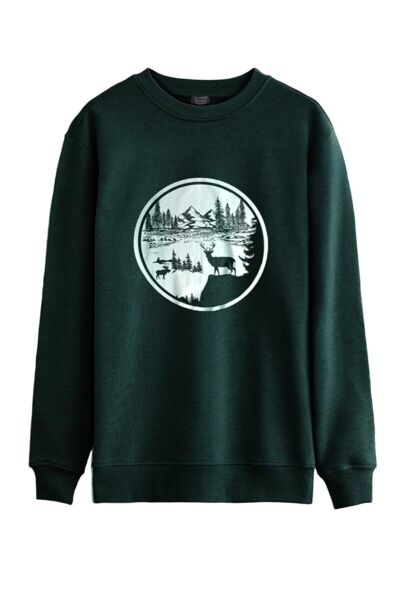 North Trace Seasonal Erkek Sweatshirt ( Doğa Baskılı ) Nefti - 2XL