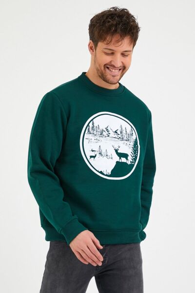 North Trace Seasonal Erkek Sweatshirt ( Doğa Baskılı ) Nefti - XL