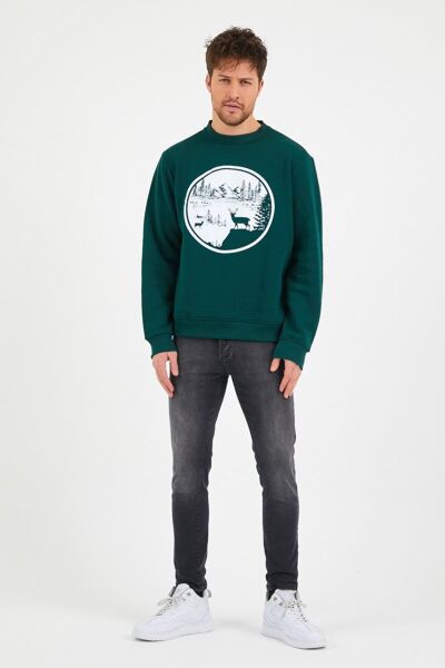 North Trace Seasonal Erkek Sweatshirt ( Doğa Baskılı ) Nefti - XL