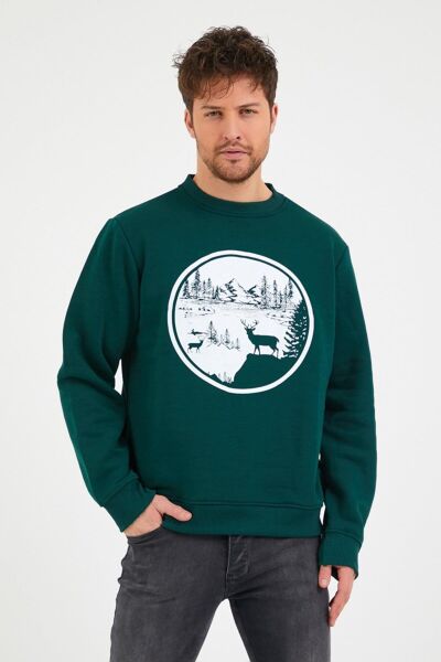 North Trace Seasonal Erkek Sweatshirt ( Doğa Baskılı ) Nefti - XL