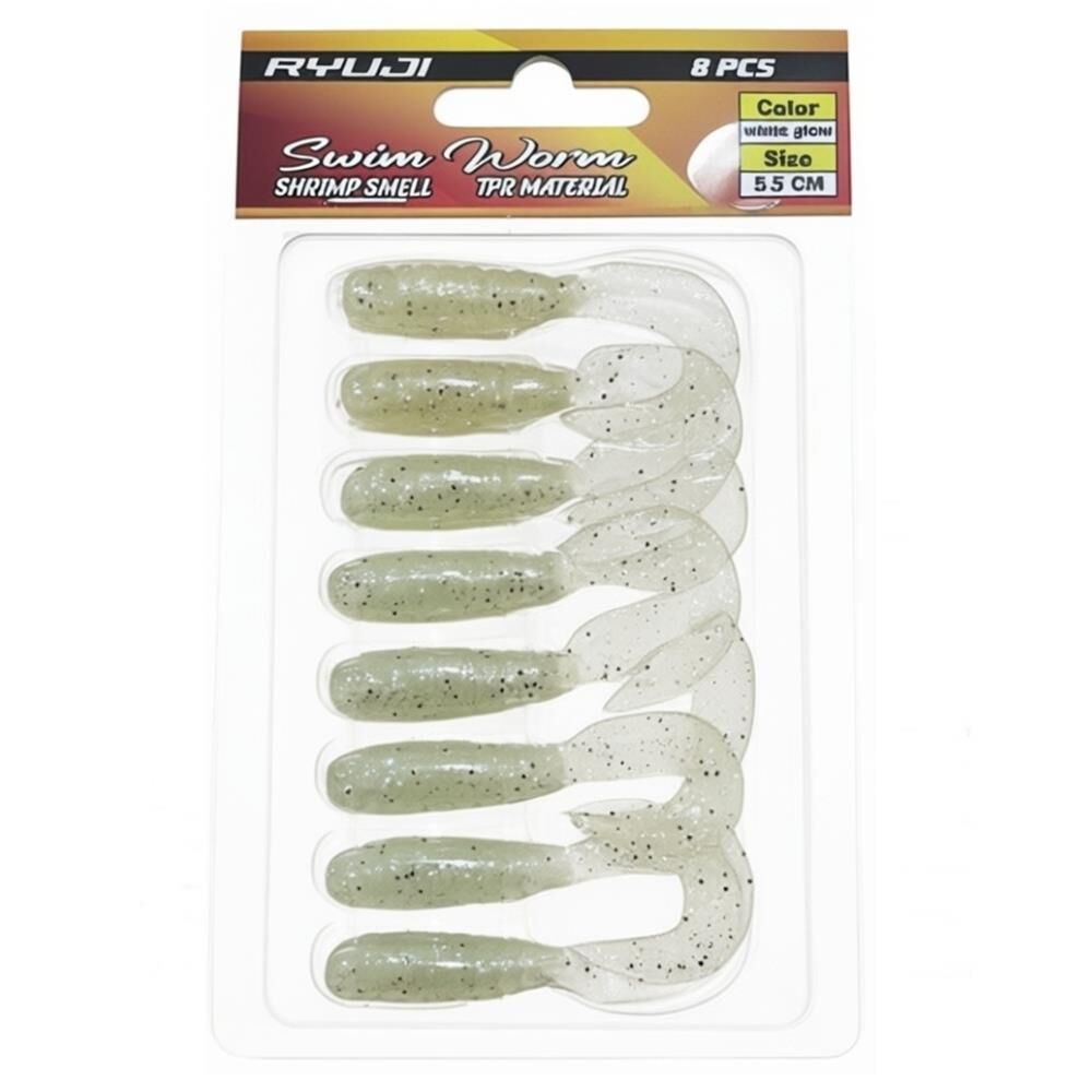 Ryuji Swim Worm 5,5cm TPR Kokulu Silikon Yem White Glow