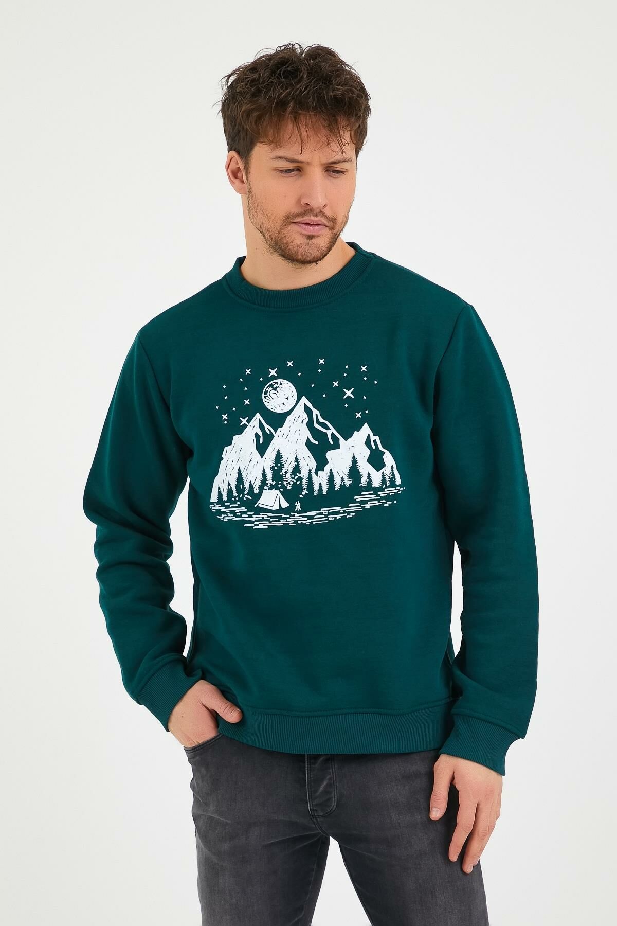 North Trace Seasonal Erkek Sweatshirt ( Kamp Baskılı ) Nefti - S