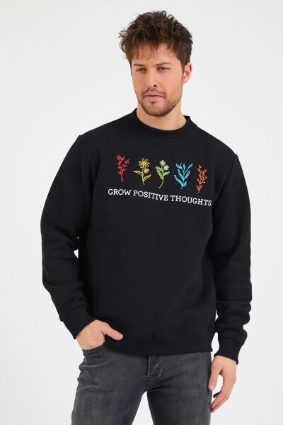 North Trace Seasonal Erkek Sweatshirt ( Çiçek Baskılı ) SİYAH - L