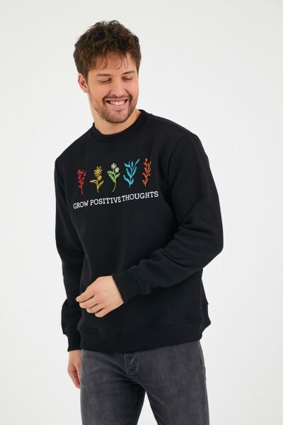 North Trace Seasonal Erkek Sweatshirt ( Çiçek Baskılı ) SİYAH - M