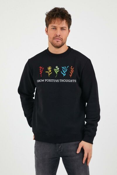 North Trace Seasonal Erkek Sweatshirt ( Çiçek Baskılı ) SİYAH - M