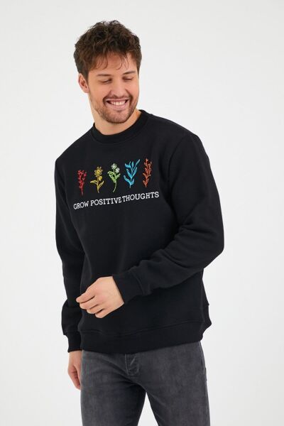 North Trace Seasonal Erkek Sweatshirt ( Çiçek Baskılı ) SİYAH - S
