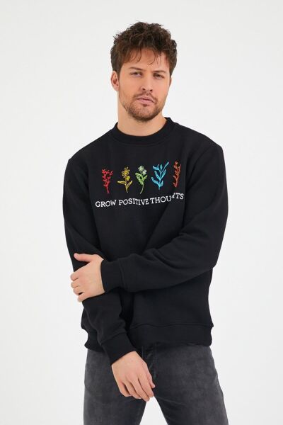 North Trace Seasonal Erkek Sweatshirt ( Çiçek Baskılı ) SİYAH - S