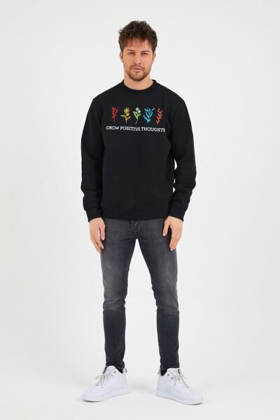 North Trace Seasonal Erkek Sweatshirt ( Çiçek Baskılı ) SİYAH - S