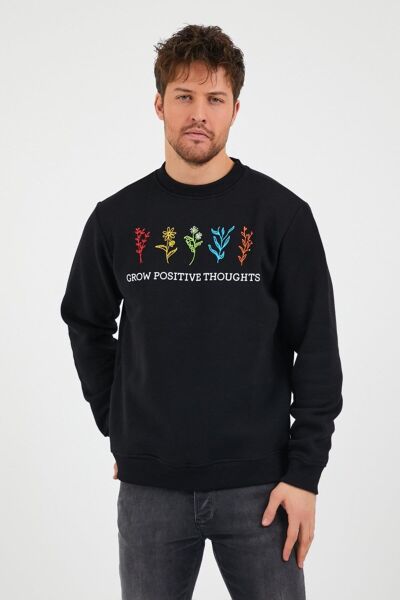 North Trace Seasonal Erkek Sweatshirt ( Çiçek Baskılı ) SİYAH - S