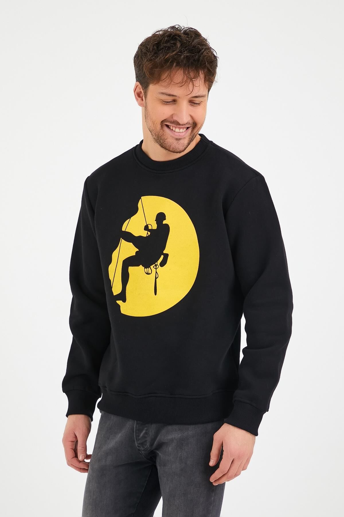 North Trace Seasonal Erkek Sweatshirt ( Climbing Bskılı ) SİYAH - 2XL