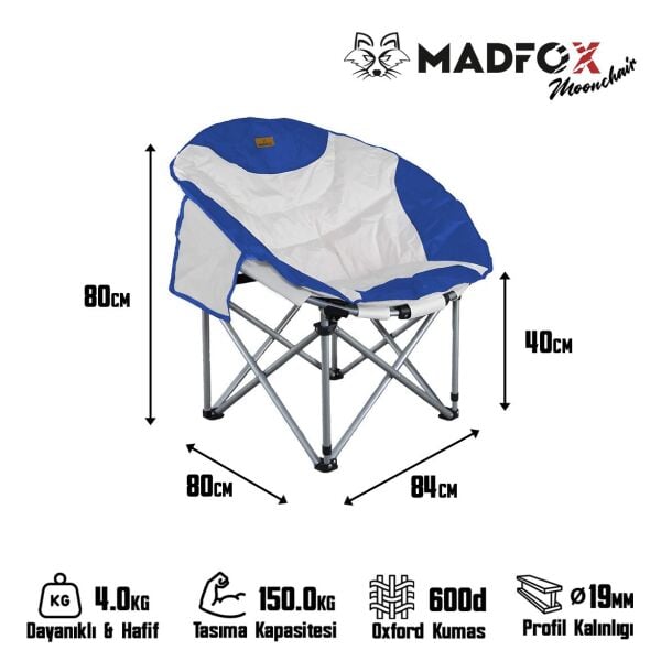 Madfox Moonchair Deluxe Katlanır Kamp Sandalyesi Mavi/Gri