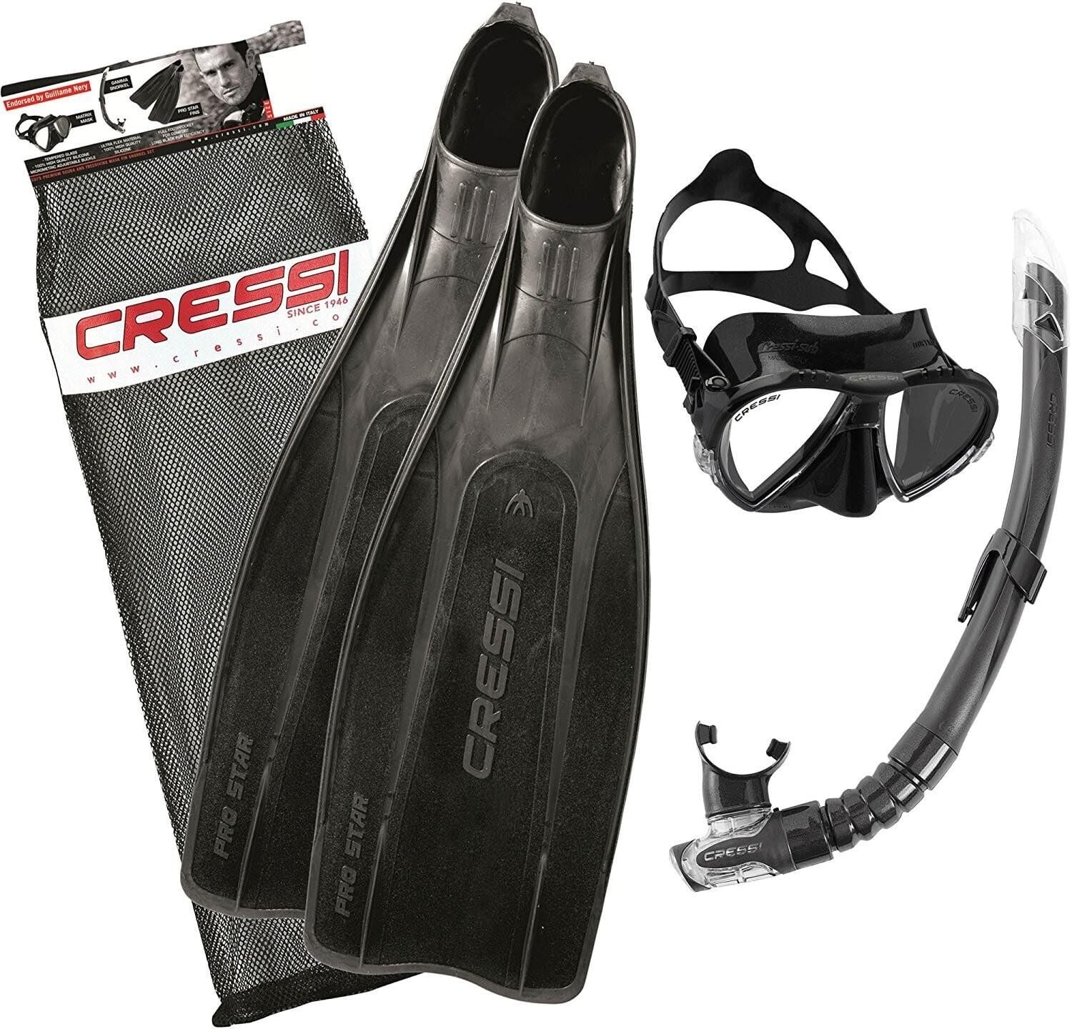 Cressi Pro Star Palet Maske Şnorkel Seti BLACK-NO:41-42