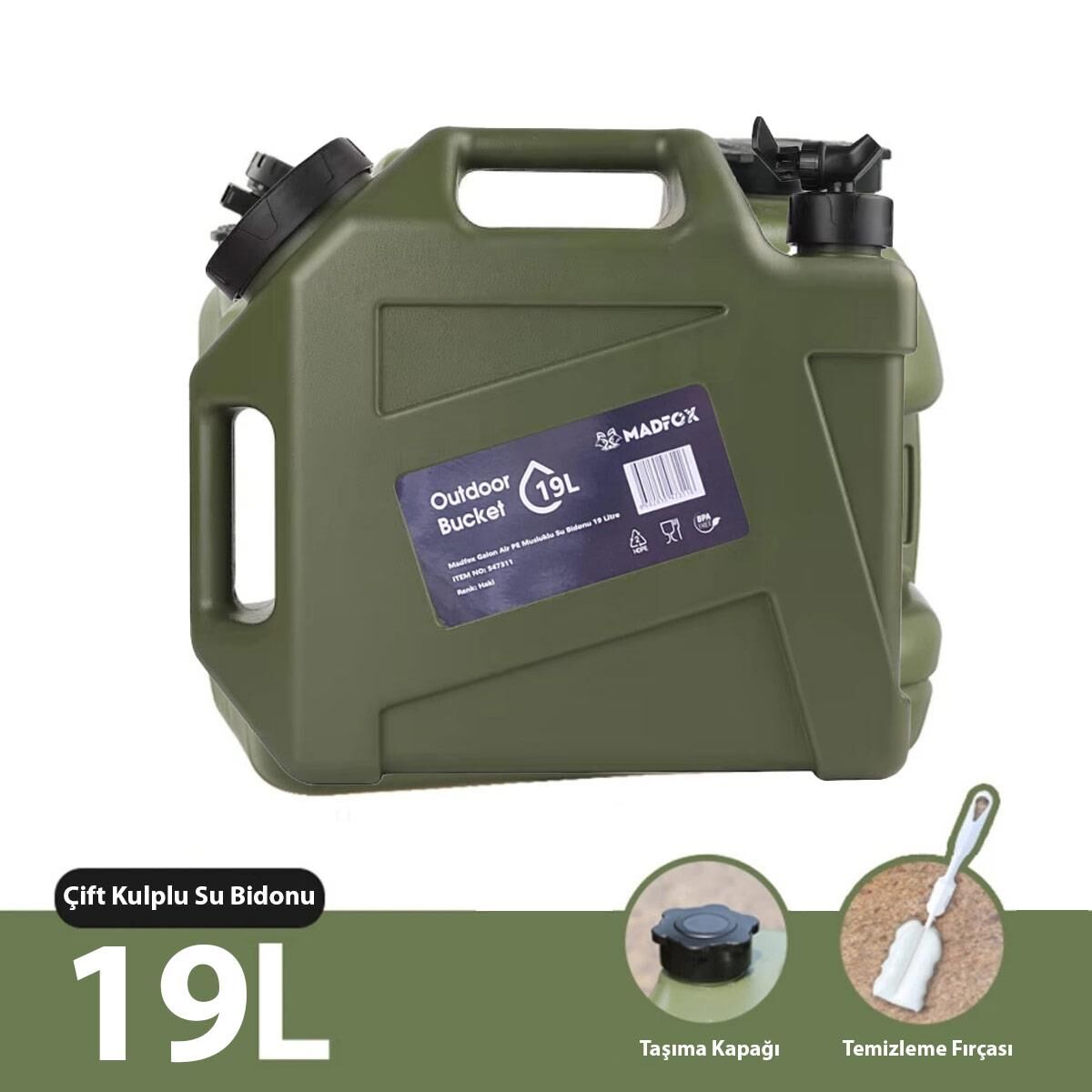 Madfox Galon Air PE Musluklu Su Bidonu 19 Litre GREEN