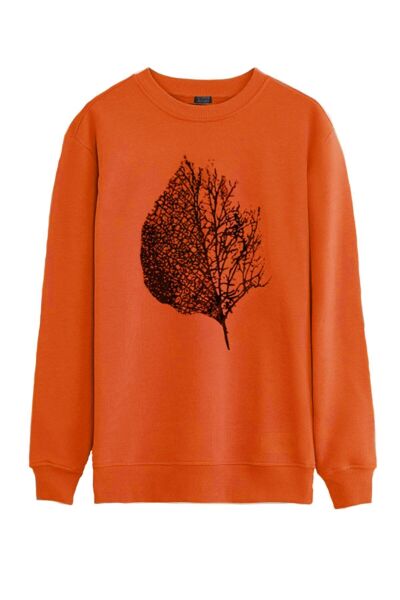 North Trace Seasonal Erkek Sweatshirt ( Yaprak Baskılı ) TURUNCU - M