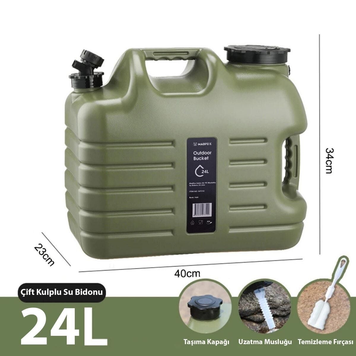 Madfox Galon Air PE Musluklu Su Bidonu 24 Litre GREEN