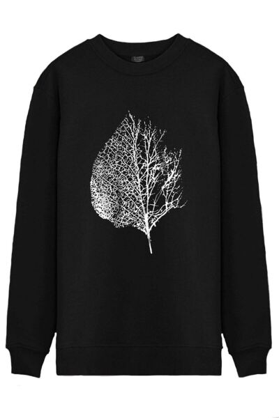 North Trace Seasonal Erkek Sweatshirt ( Yaprak Baskılı ) SİYAH - 2XL