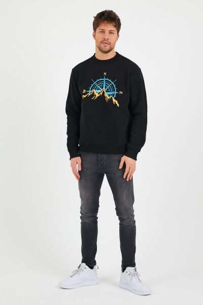 North Trace Seasonal Erkek Sweatshirt ( New Pusula Baskılı ) SİYAH - L