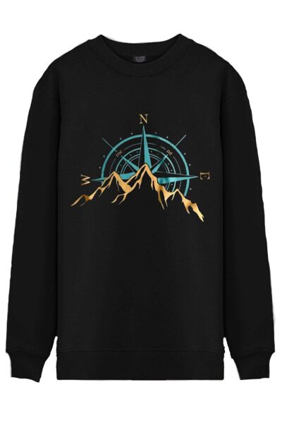 North Trace Seasonal Erkek Sweatshirt ( New Pusula Baskılı ) SİYAH - L