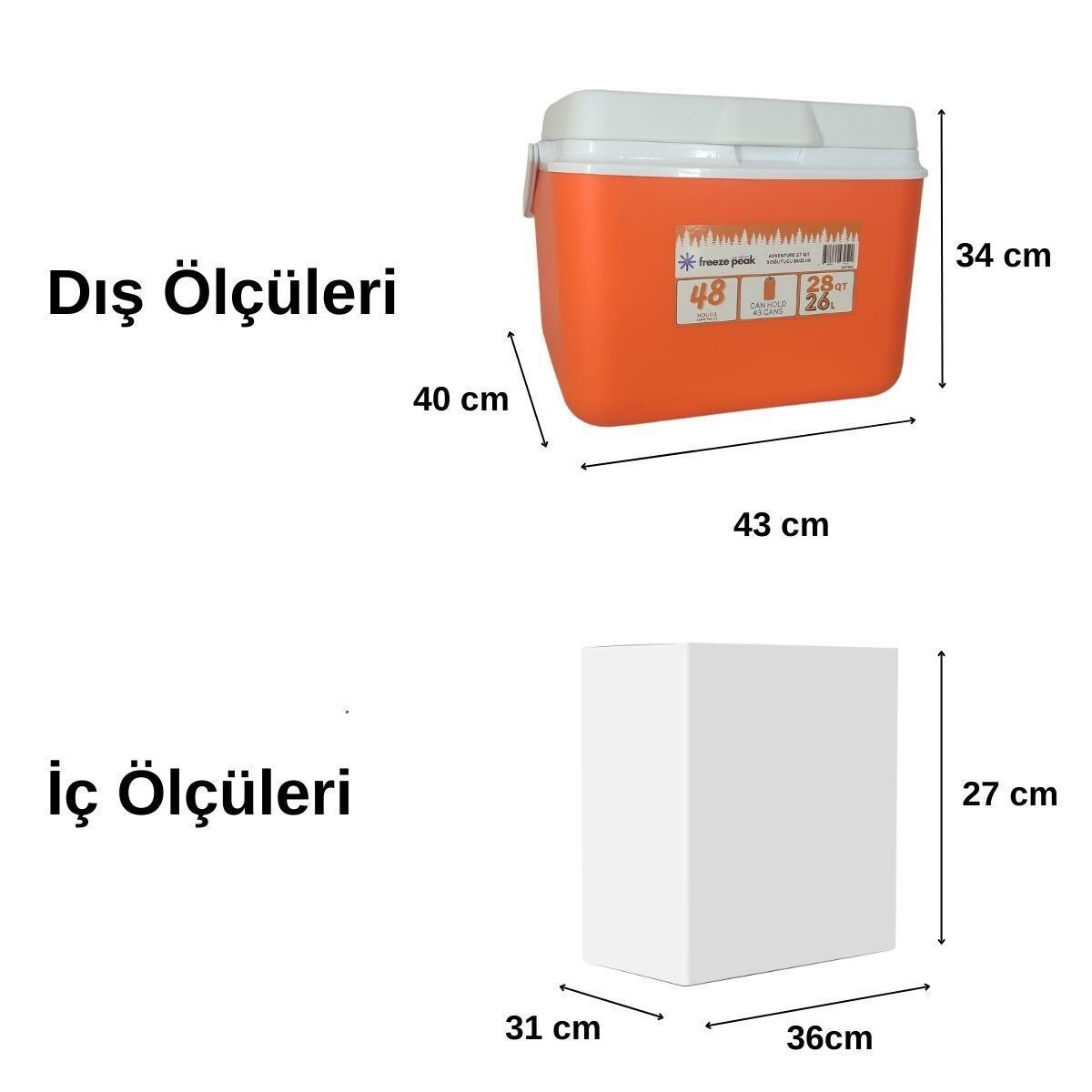 Freeze Peak Adventure 28 QT Soğutucu Buzluk 26 Litre TURUNCU