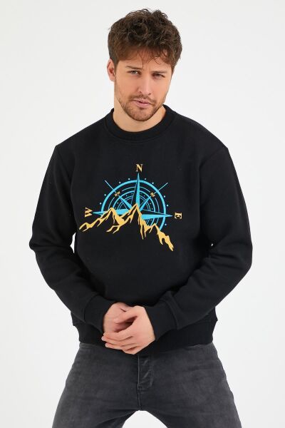 North Trace Seasonal Erkek Sweatshirt ( New Pusula Baskılı ) SİYAH - 2XL