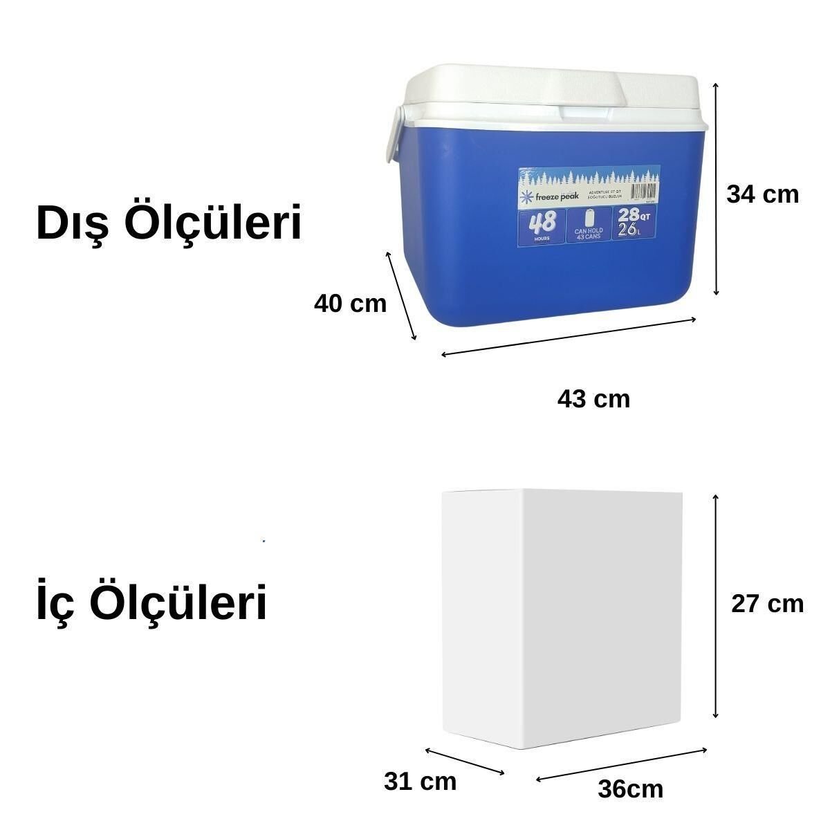 Freeze Peak Adventure 28 QT Soğutucu Buzluk 26 Litre MAVİ