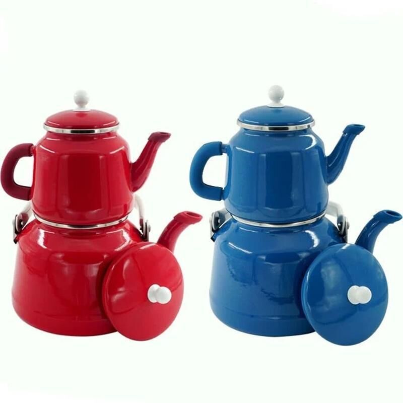 Orcamp Retro Emaye Çaydanlık Demlik Takımı