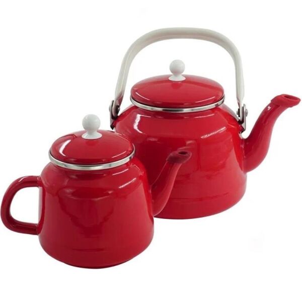 Orcamp Retro Emaye Çaydanlık Demlik Takımı